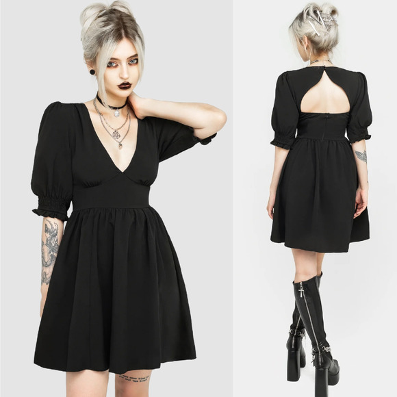 Disturbia Dresses & Skirts - Disturbia Divination Textured Mini Dress US 10 UK 14 Goth Witch Babydoll Deep V